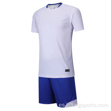 Diseño de jersey de fútbol azul blanco personalizado en blanco